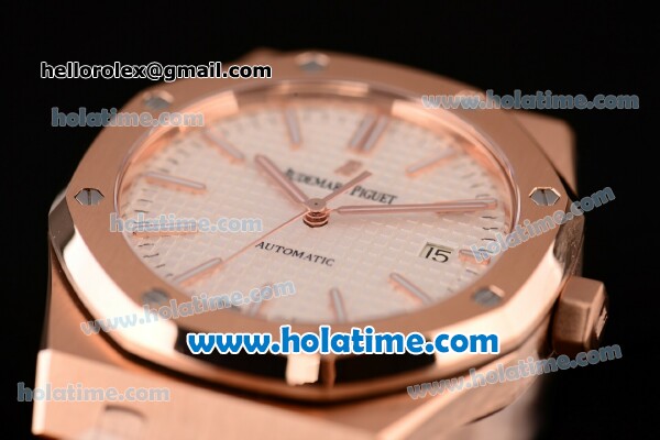 Audemars Piguet Royal Oak 41 Swiss ETA 2824 Automatic Full Rose Gold with White Dial and Stick Markers - 1:1 Original (Z) - Click Image to Close